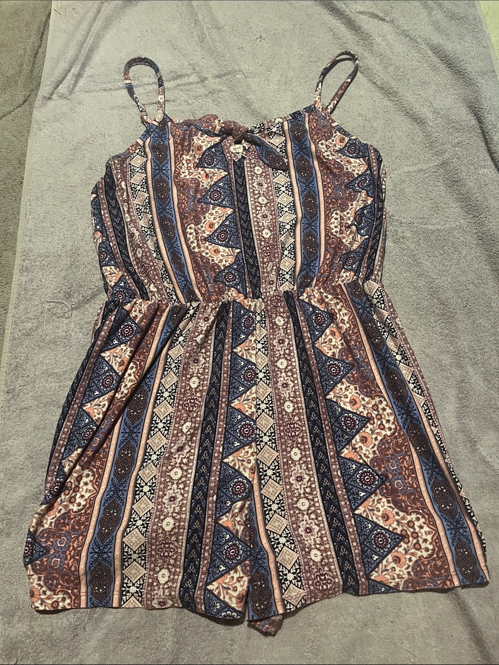 Ultra Flirt Brown Blue Patterned Romper